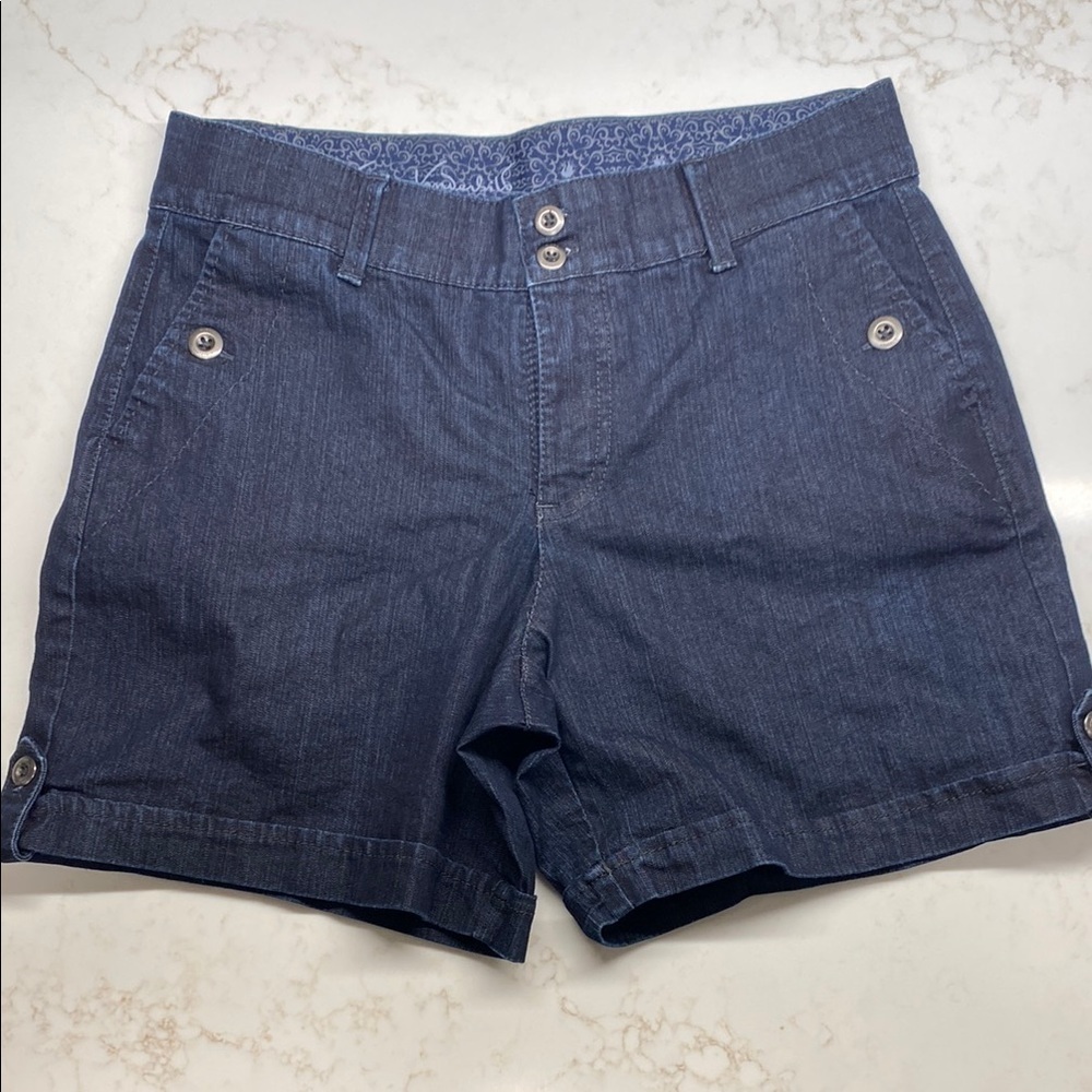 Gloria Vanderbilt Shorts Denim Tailored Dark Wash Blue Jean Cotton Blend Size 6